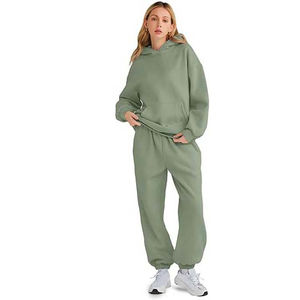 Survêtement d'hiver solide de taille supérieure pour femmes, sweat à capuche et pantalon de jogging, vêtements de sport décontractés, logo personnalisé, fabricant de vêtements de sport - Product Image 2