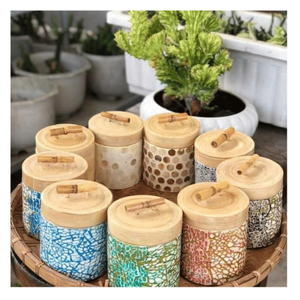 Mother of <b>Pearl</b> Bamboo Jar hand finished bamboo shell mosaic container for wedding favors gifts and shelf display Vietnam - Product Image 3