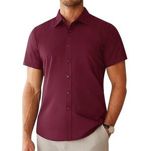 เสื้อเชิ้ตผู้ชายสีน้ำตาลแดงเข้มทรงเข้ารูป ซิปหน้า ผ้าแฟลนเนล สำหรับใส่ทำงาน ไม่ยับ แห้งเร็ว เป็นมิตรกับสิ่งแวดล้อม ลดราคาพิเศษ - Product Image 1