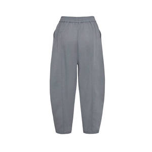 Grey Mid-Rise <b>Harem</b> <b>Trousers</b> Relaxed Fit Plain Dyed - Product Image 3