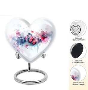 <b>Butterfly</b>-Themed 3-Piece Funeral Urns Combo 10 Inch <b>Wooden</b> Brass Marble Keepsake Urns Set 2 Colorful Finishes for Adult Pet - Product Image 2