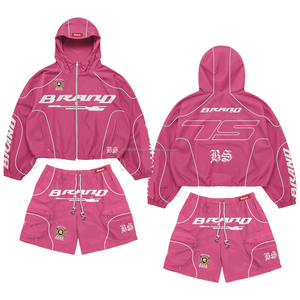 ชุดเซ็ตเสื้อแจ็คเก็ตกันลมและกางเกงขาสั้นผู้ชาย รุ่นคัสตอม 2025  ชุดเซ็ตเสื้อแจ็คเก็ตกันลมและกางเกงขาสั้นไนลอนสำหรับผู้ชายและผู้หญิง - Product Image 4