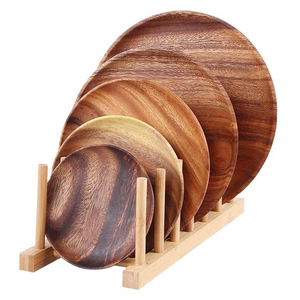 Platos de madera de acacia ecológicos naturales para comedor sostenible, platos de cena de madera de acacia hechos a mano para mesas rústicas duraderos - Product Image 6