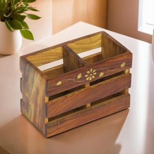 Craftsman à la mode Design laiton incrustation porte-couverts en bois bandes de bois de Sesham avec pot de stylo Cum pour les fêtes - Product Image 1