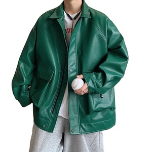 Automne nouveaux hommes fermeture éclair solide veste en cuir PU manteau de Streetwear surdimensionné avec tissu de toile de Style Hip Hop - Product Image 5