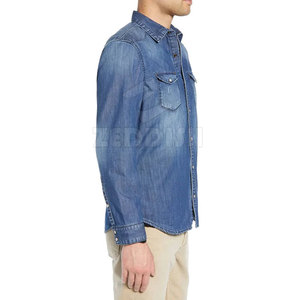 Camisa vaquera para hombre con logotipo personalizado al por mayor 100% algodón transpirable e informal para uso en exteriores - Product Image 3