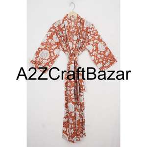 Indian Handmade Boho <b>Lightweight</b> Bathrobe Floral Cotton Kimono with Block Print <b>Dressing</b> <b>Gown</b> Soft Cotton Loungewear ODM Supply - Product Image 2