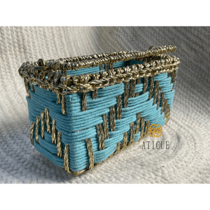 Compact Hamper Organizer 8x4x5 Inch Recycled <b>Plastic</b> and Cotton <b>Basket</b> with Handle for Living Room - Product Image 4