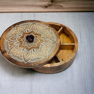 Boîte à épices en bois écologique avec 9 compartiments pour la cuisine indienne quotidienne, boîte à épices en bois rustique pour le stockage - Product Image 5