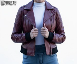 Veste en cuir pour femmes en gros Veste solide à manches longues en cuir pour femme OEM Design Logo Vestes en cuir pour femmes dames en gros - Product Image 1