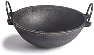 Kadhai en métal noir avec deux poignées fond rond aspect lourd partenaire parfait pour votre batterie de cuisine Wok de cuisine - Product Image 5