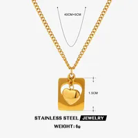 Accessoire de mode de base de style classique moderne en acier inoxydable 304 plaqué or 18 carats collier pendentif en forme de coeur rectangle pierre de perle