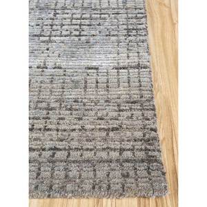 Tapis noué à la main en laine et soie de bambou à motifs abstraits Uvenuti gris et noir - LRB-1670 pour usage domestique - Product Image 4