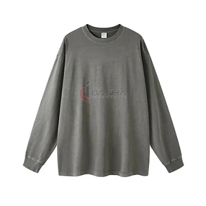 Camisetas de calle de gran tamaño de alta calidad 2025, camiseta informal holgada con logotipo personalizado de cuello redondo de manga larga de Color sólido - Product Image 3