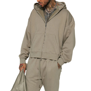 Vintage Washed Unisex Oversized 100% Cotton Zip Hoodie Heavyweight Solid Winter Embroidered Blank Streetwear Baggy <b>Fleece</b> <b>Jacket</b> - Product Image 2