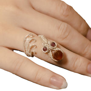 BeGems – accessoires de mode pour femmes, bague queue de paon en pierre de grenat naturelle, bijoux élégants faits à la main en pierres précieuses, cadeau pour les amoureux - Product Image 2