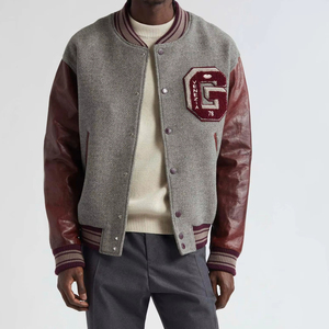 Nuevo diseño de logotipo personalizado granate y gris chaqueta Varsity para hombres Letterman College chaqueta de béisbol bombardero chaqueta Varsity cálida - Product Image 1