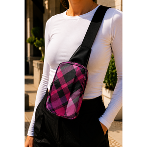 Bolso Bandolera con Cremallera y Estampado Rosa Oscuro, Accesorio de Moda - Product Image 1