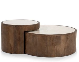 Ensemble de table basse décorative en fer et en bois rond traditionnel de concepteur populaire pour les meubles de salon d'Inde - Product Image 2