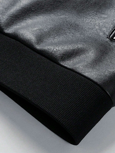 Veste de moto personnalisée de haute qualité OEM pour hommes, veste en toile de cuir de couleur noire unie avec col montant pour hommes - Product Image 6