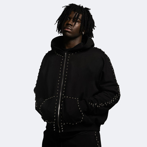 Venta caliente 100% algodón estilo hombres suelta cremallera hasta chándal para hombres precio al por mayor primavera otoño Casual Sudadera con capucha y pantalones conjunto - Product Image 5