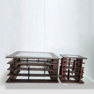 Juego de 2 mesas de café de diseño de forma cuadrada, Material de vidrio de madera, mesa de sala de estar nórdica moderna - Product Image 1