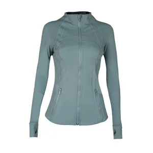 Veste de sport à manches longues pour femmes, haut de yoga de fitness à séchage rapide avec protection solaire, fermeture éclair sur le devant, débardeur en jersey - Product Image 1