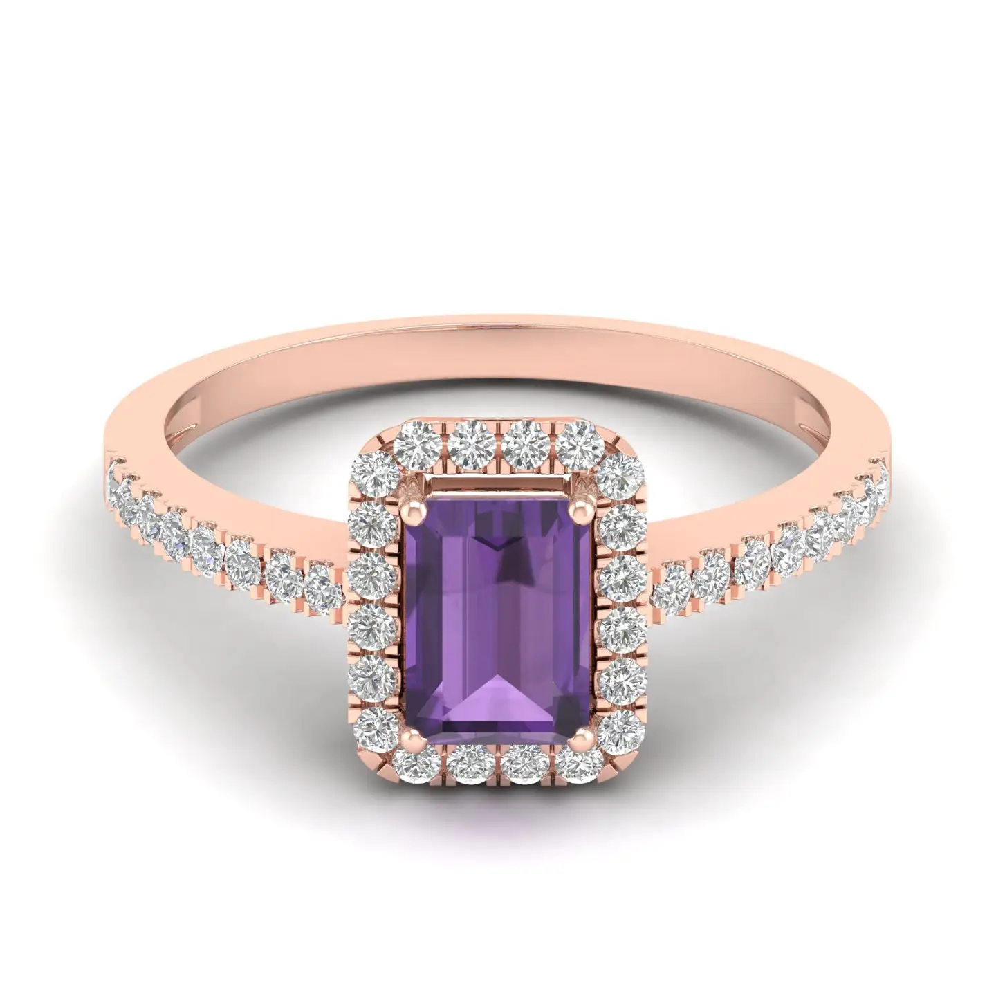 18k Solid Rose Gold personalized Ring Natural Diamond Purple Amethyst Gemstone Wedding Fine Jewelry Ring For Gift Women Man Size
