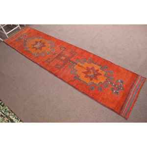 Vintage <b>Runner</b> Rug 3x11.5 ft, <b>Red</b> Paisley Turkish Wool Rug - Product Image 3
