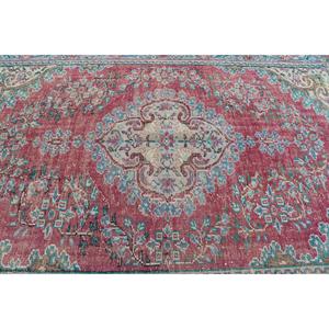 Tapis turc, tapis vintage 7x10,3 pieds, tapis en laine rouge et bleu uni - Product Image 5