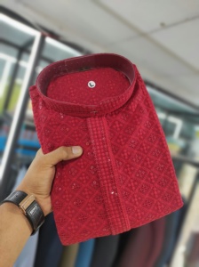 Kurta en coton prêt à l'emploi pour homme en vente en ligne multicolore à broder sur le devant et le dos - Product Image 5