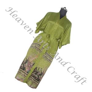 KL014 2024 colección de verano de seda largo Vintage Sari Kimono largo Casual desgaste de longitud completa Vintage Sari Kimono largo bohemio verano - Product Image 3