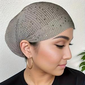 Maroon Elegant Women'S Solid Color <b>Knit</b> <b>Beanie</b> With Rhinestone Accents - Soft, Stretchy & Comfortable for Everyday Wear - Product Image 3