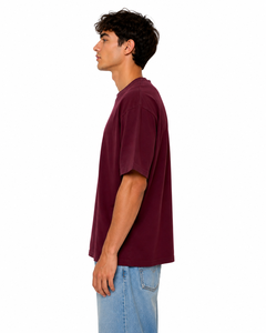 เสื้อยืดผ้าฝ้าย100% หรูหราสำหรับผู้ชายบอร์โดซ์ที่ได้รับแรงบันดาลใจจากบ็อกซีมีความหนาแน่น220แกรมกันการเกิดคราบ - Product Image 3