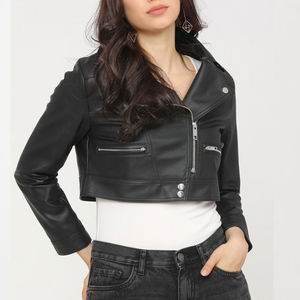 Top Selling High Street <b>Women's</b> Sheep Skin Unique Design Leather Crop <b>Jacket</b> <b>Lightweight</b> Trendy Full Sleeve OEM Service - Product Image 1