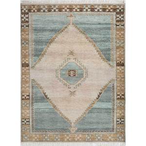 Tapis en laine noué à la main style Kilim Thyme Ivory, design géométrique rectangulaire pour la décoration de la maison et du salon AKWL-1718 - Product Image 1