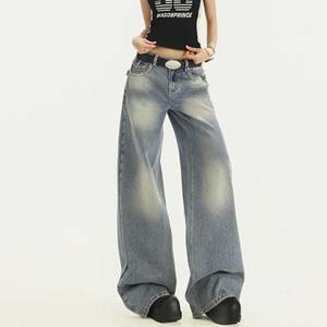 Premium surdimensionné Baggy Denim pantalon haut tendance élégant broderie Design pantalon coton respirant femmes pantalons - Product Image 6