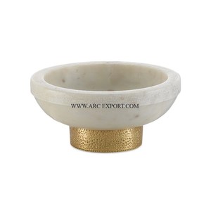 Base en aluminium moulé plaqué or Forme ronde Bol à dessert en marbre blanc Bol à nourriture et à salade de restaurant au meilleur prix en Inde - Product Image 2
