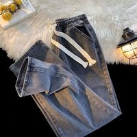 Bangladesh China Factory Price Custom Logo Embroidery Elastic Waist Straight Drawstring Jeans Men's Wear-resistant Loose pants