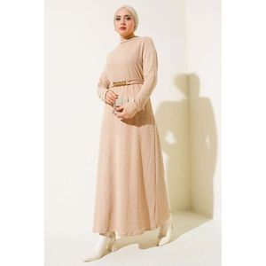 Robe en velours côtelé ceinturée à chaîne Beige - Product Image 2