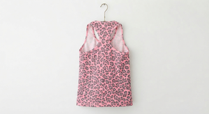 Pink Leopard Print Breathable Front Logo Women Tank <b>Top</b> Sleeveless <b>Racerback</b> Knitted Casual Summer - Product Image 2