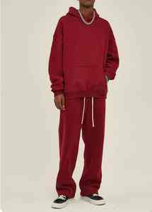 Conjunto de 2 piezas de moda Heavyweight 100% Cotton Oversize Hoodie y Joggers Pantalones de chándal Patrón sólido Chándal de invierno - Product Image 6
