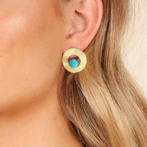 ต่างหูแบบติดหู ทำด้วยมือ ชุบทอง 18k ประดับด้วยลาพิส ลาซูลี อเมซอนไนต์ และอะเวนเจอรีน ดีไซน์เรขาคณิต ผลิตจากโลหะผสมสังกะสี - Product Image 5