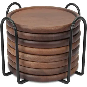 <b>Wooden</b> Coasters Natural Finished Acacia Wood High Quality Coasters Set Tableware <b>Table</b> Decor <b>Mats</b> and Pads Tea Coaster for Home - Product Image 5