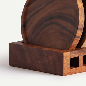 Handmade Eco-Friendly Acacia Wood Contemporary <b>Coaster</b> <b>Set</b> <b>Holder</b> Natural Drink <b>Coasters</b> for Home Decor Tableware Saniya - Product Image 3