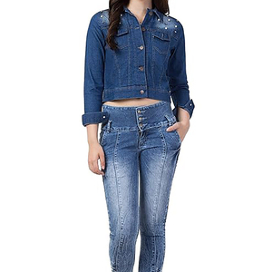 Vente en gros de vestes en denim à la mode pour femmes veste en jean courte pour dames veste en jean OEM personnalisé fournisseurs de vêtements décontractés pour femmes - Product Image 3
