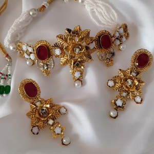 Elegant Indian <b>Pakistani</b> Ethnic Stainless Steel Silver Plated <b>Set</b> Featuring Traditional Kundan Meenakari Pearl Embellishments - Product Image 6