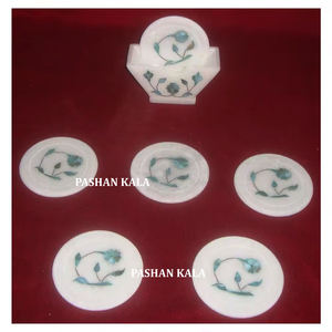 Luxury Gift Item Total Handmade Work Pure <b>White</b> Marble Floral Inlaid Tea <b>Coaster</b> Set for Home Decor and Giveaway in Best Costs - Product Image 1