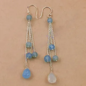 Boucles d'oreilles pendantes en argent 925 avec papillon et goutte d'eau, pierre précieuse bleue, pour femmes, cadeaux de mariage et de fête - Product Image 1