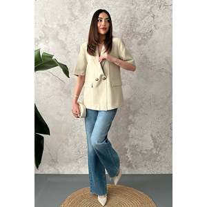 Beige Two-Button <b>Short</b>-<b>Sleeved</b> <b>Jacket</b> - Beige - Product Image 3